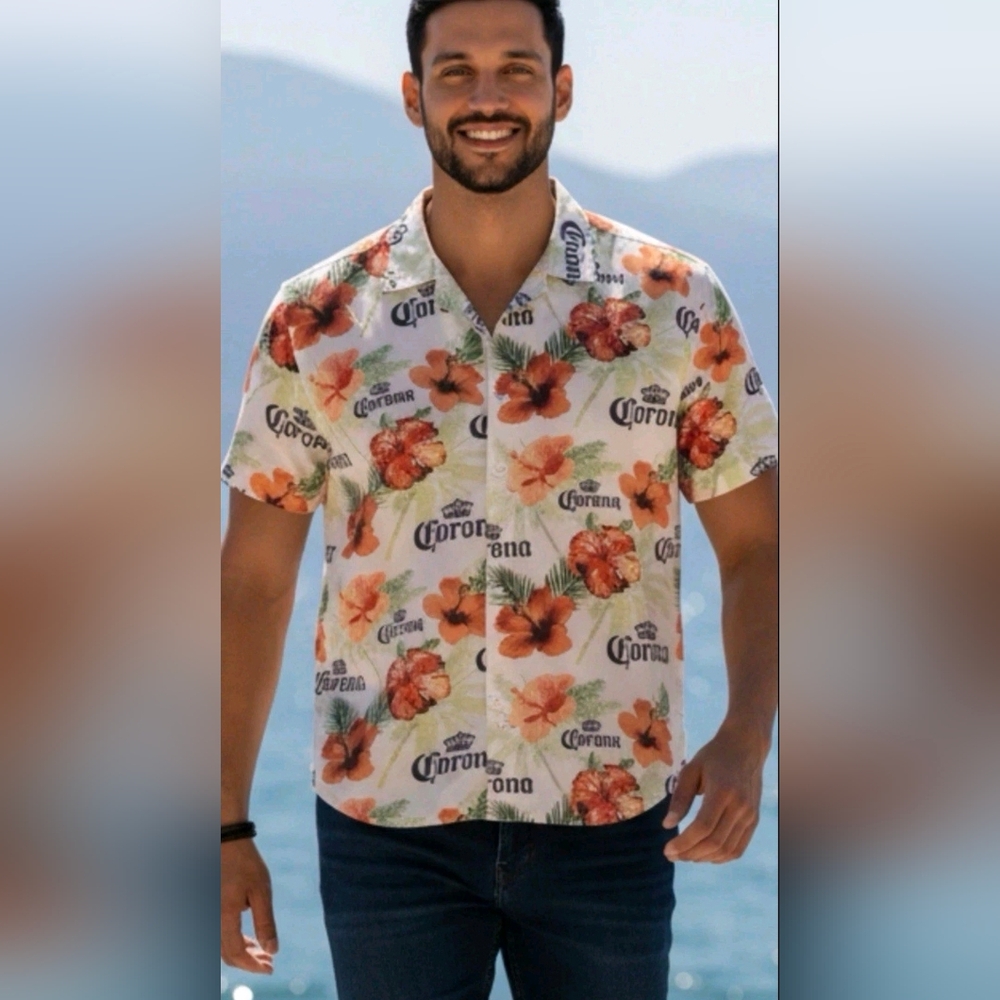 Corona Beer Mens Hawaiian Size XXL Button Up Shirt Lightweight Breathable